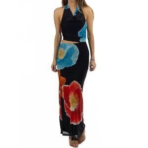 NEW ONE & ONLY ezzie halter floral dress in black multi